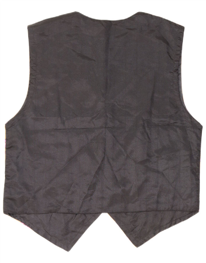 BROADWAY Mens Graphic Waistcoat Large Yellow Colourblock Viscose