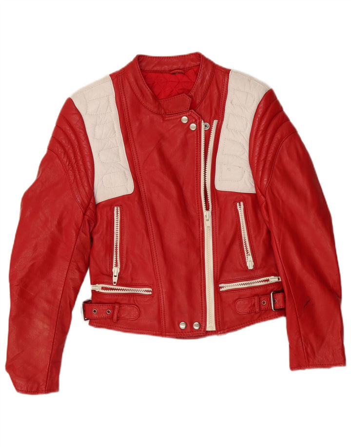 Vintage Womens Leather Racer Jacket EU 40 Medium Red Leather