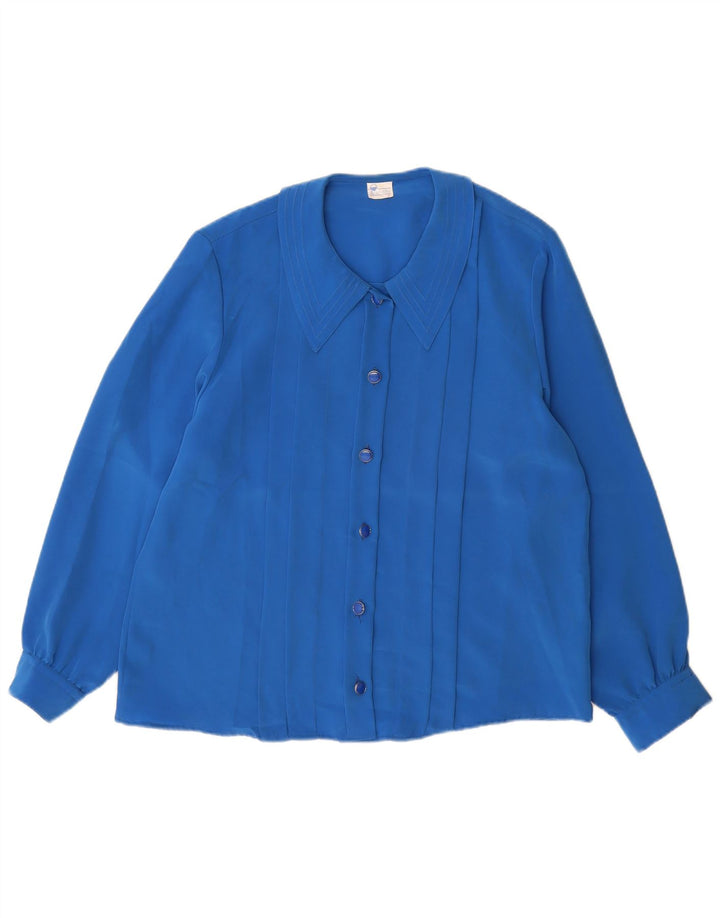 Vintage Womens Shirt Blouse UK 14 Large Blue Polyester