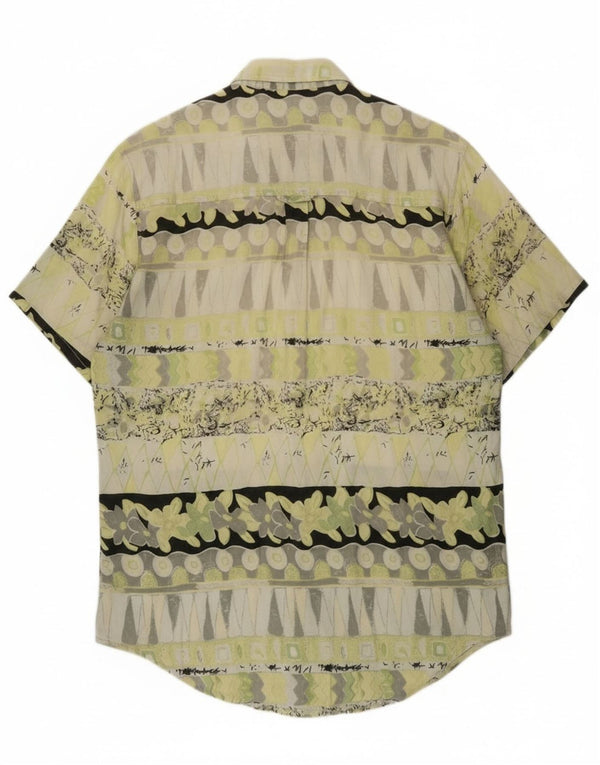 Vintage Mens Short Sleeve Shirt Medium Green Geometric