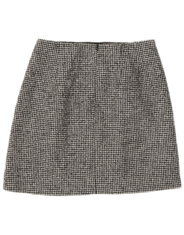 Massimo Dutti Womens Mini Skirt Small W26 Black Houndstooth Wool