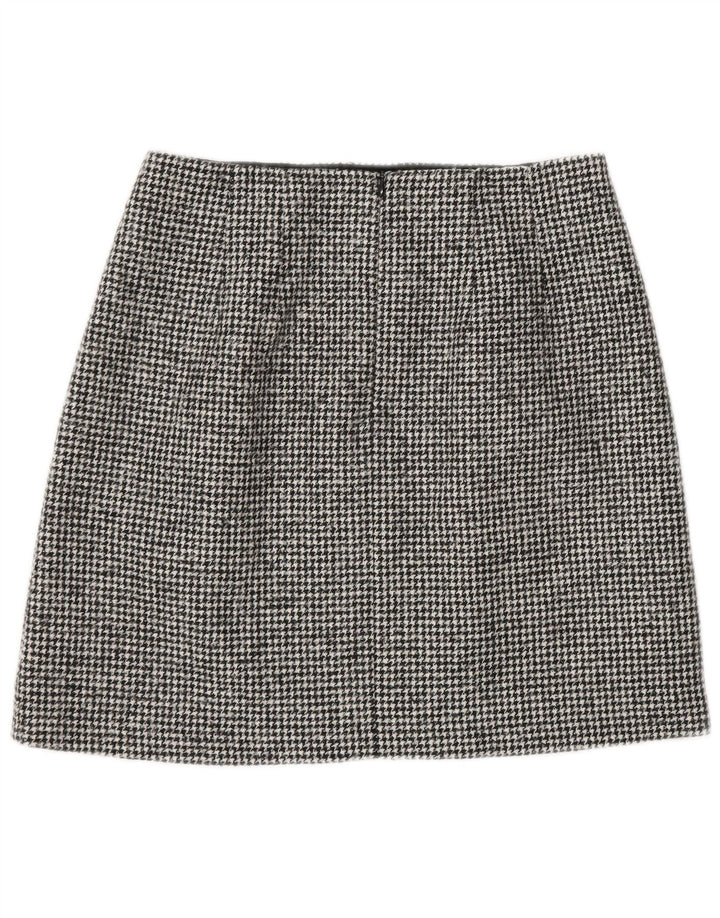 Massimo Dutti Womens Mini Skirt Small W26 Black Houndstooth Wool