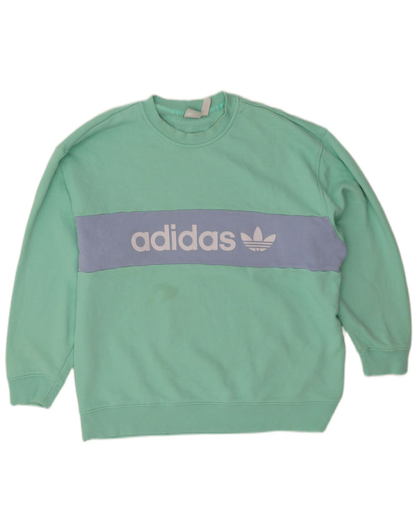 Adidas Womens Oversized Sweatshirt Jumper UK 12/14 Medium Green Colourblock