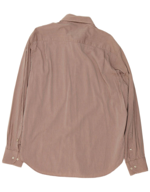 TRUSSARDI Mens Shirt Size 42 16 1/2 Large Brown Pinstripe Cotton