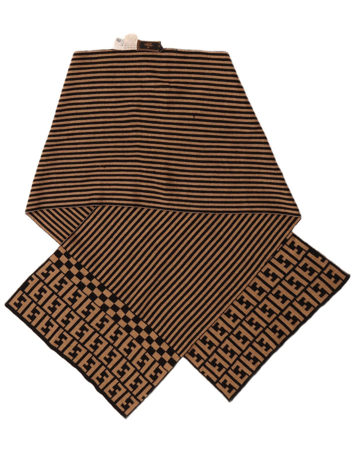 Fendi Womens Shawl IT 42 Medium Beige Striped Merino Wool Designer