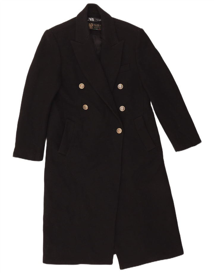 ZARA Womens Manteco Double Breasted Coat UK 14 Medium Black Wool