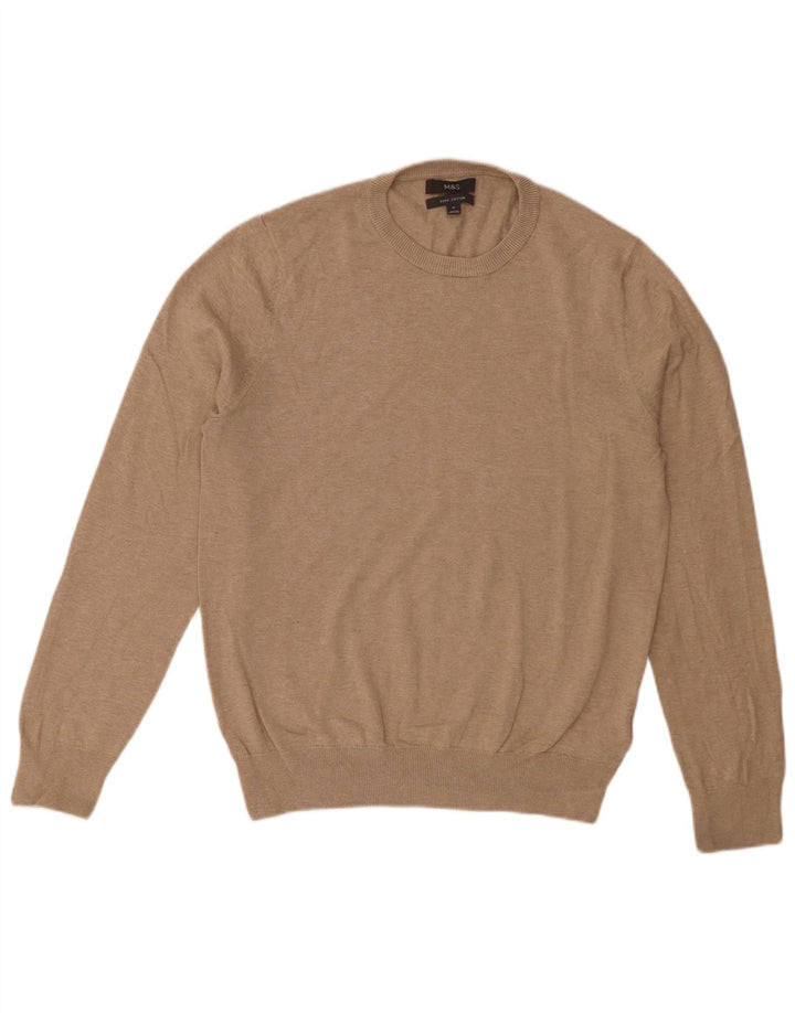 Marks & Spencer Mens Crew Neck Jumper Sweater Medium Beige Cotton