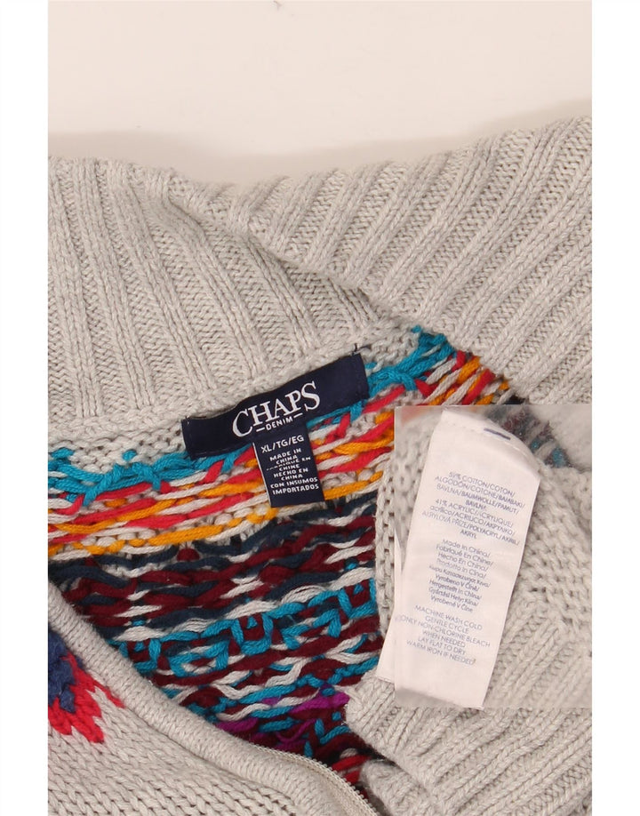 CHAPS Womens Cardigan Sweater UK 18 XL Grey Fair Isle Cotton
