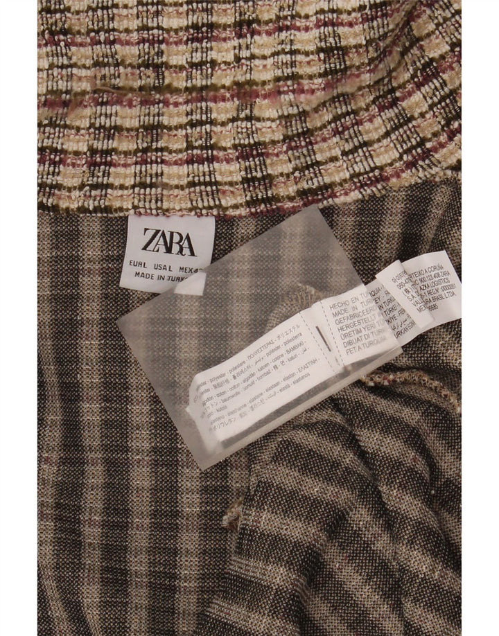 Zara Mens Cardigan Sweater Large Beige Plaid Polyester