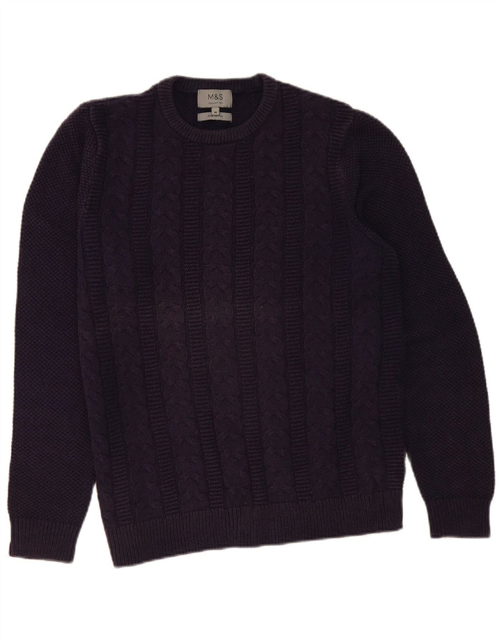 MARKS & SPENCER Mens Crew Neck Jumper Sweater Medium Purple Cotton