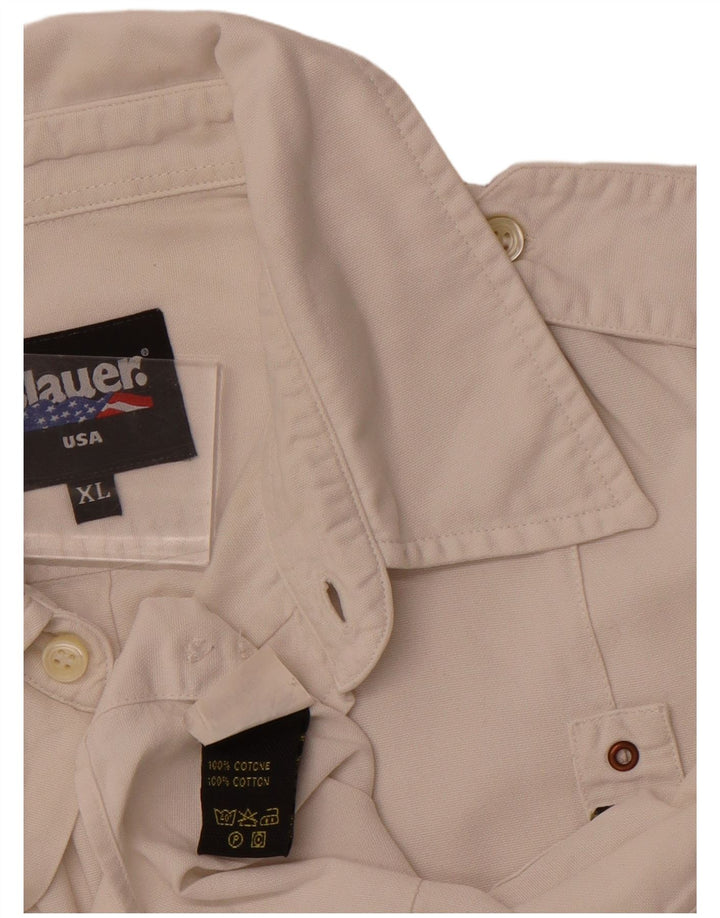 BLAUER Mens Military Shirt XL White Cotton