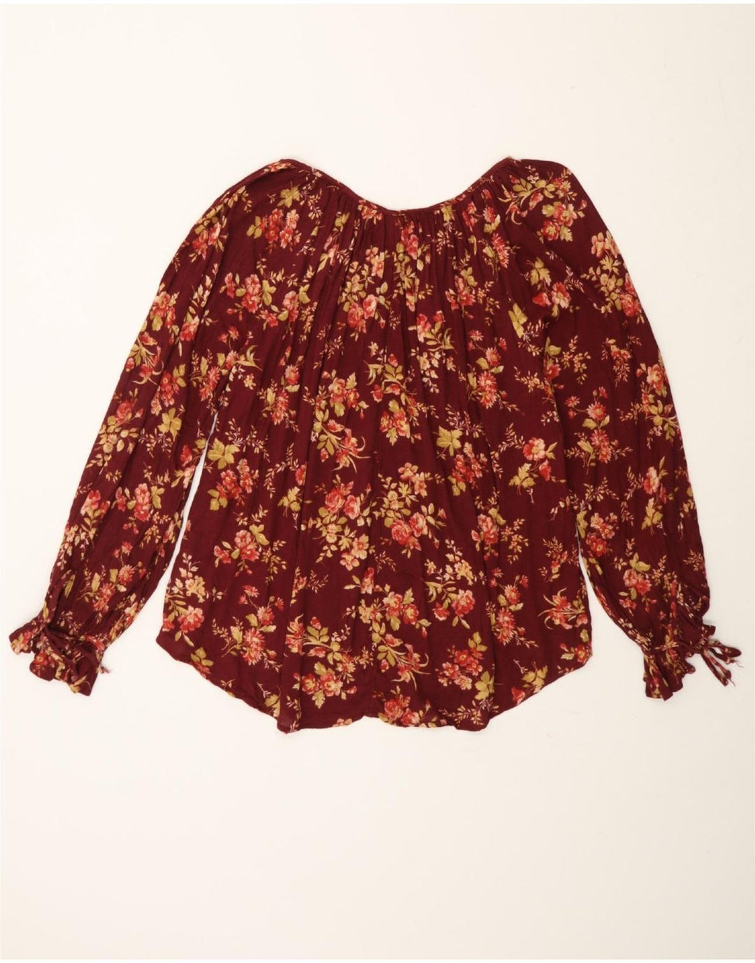 CHAPS Womens Oversized Long Sleeve Blouse Top UK 10 Small Maroon Floral Vintage Chaps and Second-Hand Chaps from Messina Hembry 
