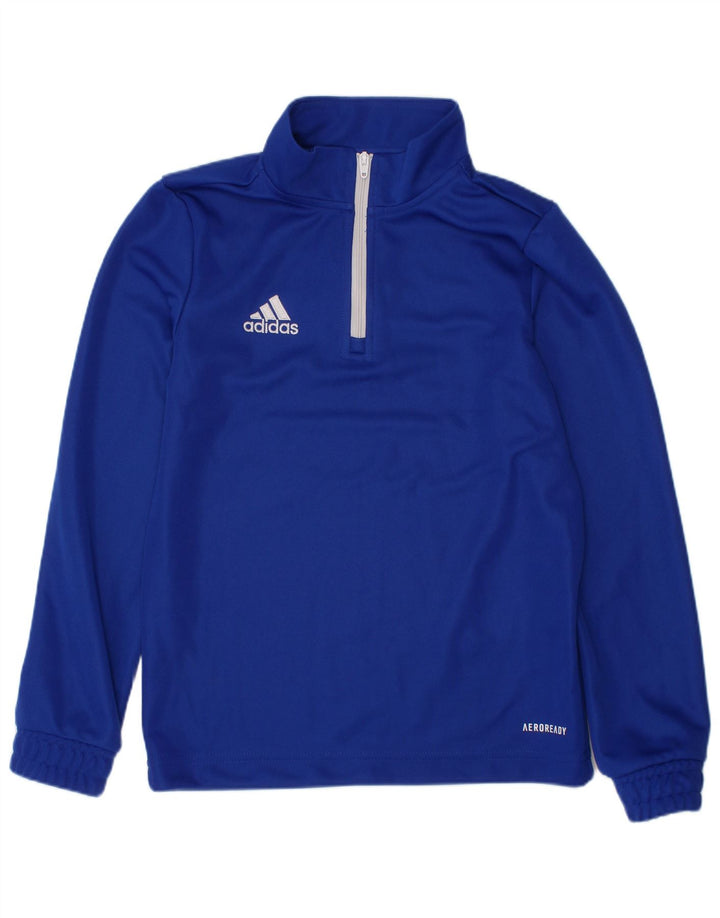 ADIDAS Boys Aeroready Zip Neck Pullover Tracksuit Top 7-8 Years Blue