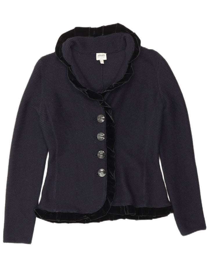 ARMANI Womens Ruffle Front Cardigan Sweater IT 42 Medium Navy Blue