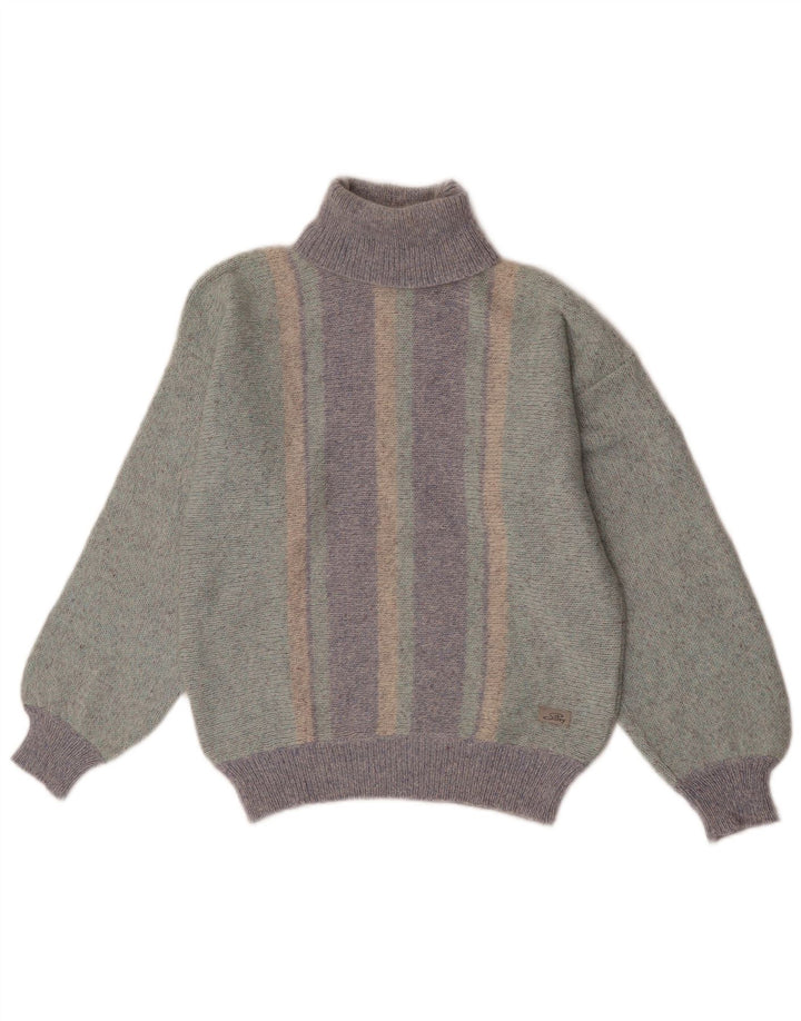 Silvy Womens Roll Neck Jumper Sweater IT 44 Medium Green Striped Wool