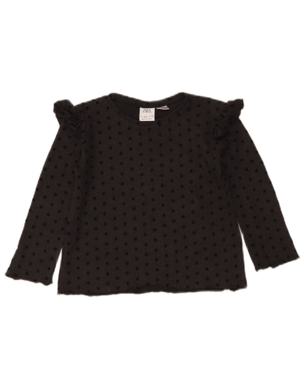 Zara Girls Long Sleeve Blouse Top 4-5 Years Black Polka Dot Viscose