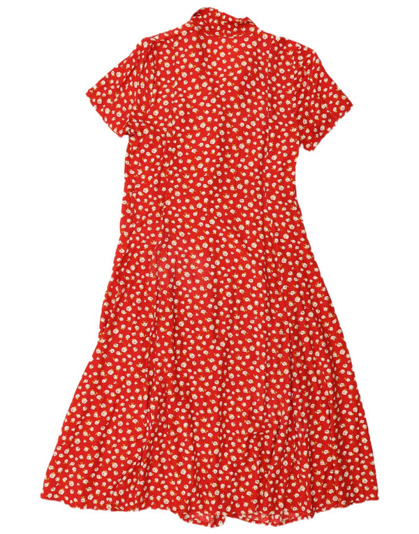 Vintage Womens Short Sleeves Shirt Dress UK 12 Medium Red Floral