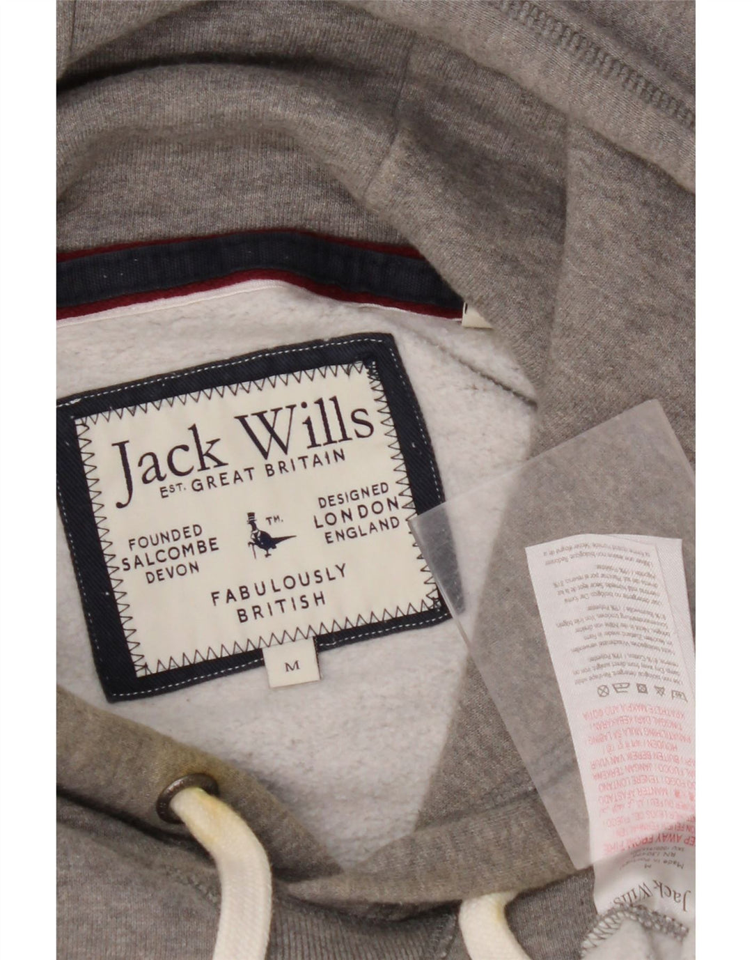 JACK WILLS Mens Graphic Hoodie Jumper Medium Grey Cotton