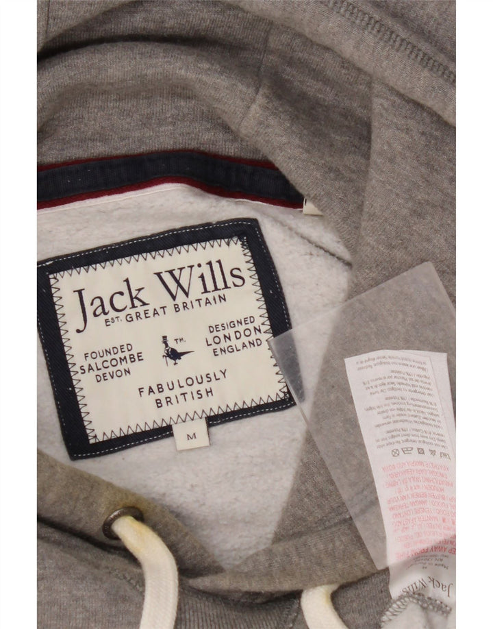 JACK WILLS Mens Graphic Hoodie Jumper Medium Grey Cotton