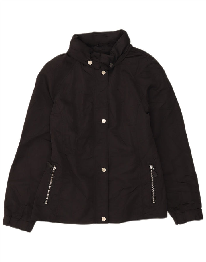 Massimo Dutti Womens Hooded Windbreaker Jacket UK 14 Medium Black Polyester
