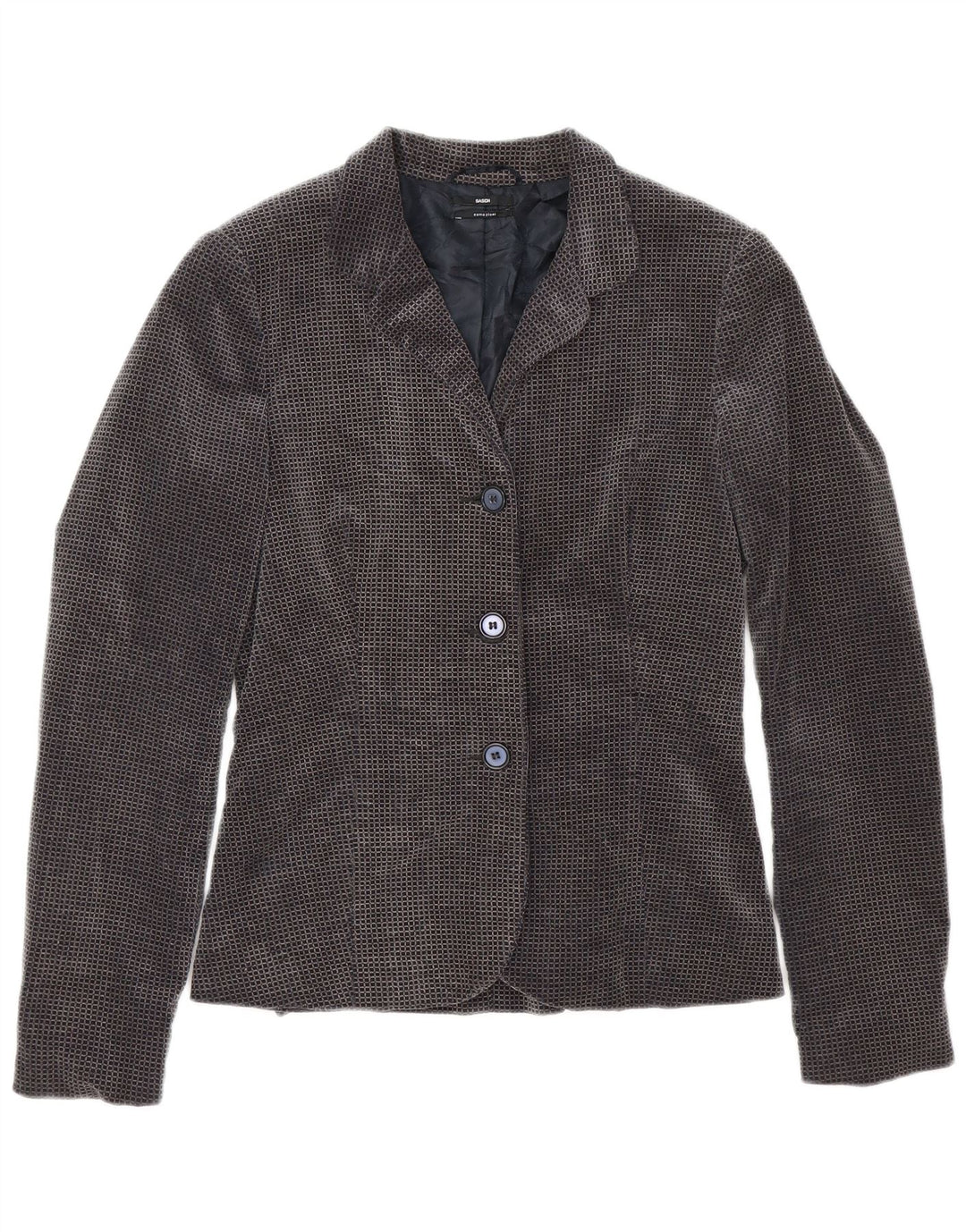 SASCH Womens 3 Button Blazer Jacket UK 10 Small Navy Blue Check Cotton