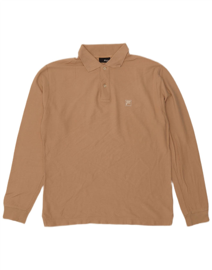 Fila Mens Long Sleeve Polo Shirt Medium Beige Cotton