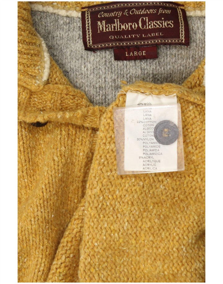 Marlboro Classics Mens Button Neck Jumper Sweater Large Yellow Wool