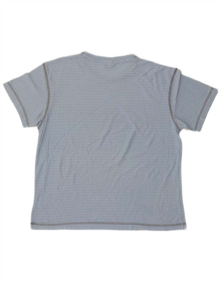 ASICS Womens Graphic T-Shirt Top UK 14 Medium Blue Pinstripe Cotton