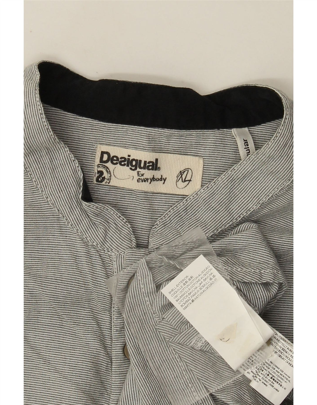 Desigual Mens Regular Fit Pullover Shirt XL Grey Pinstripe Cotton