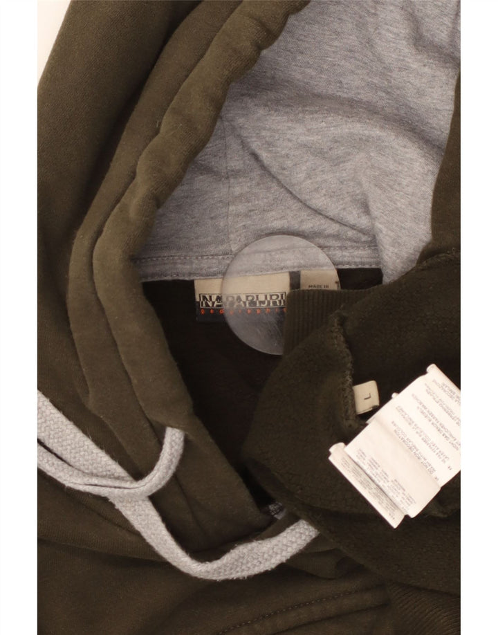 NAPAPIJRI Mens Geographic Graphic Hoodie Jumper Large Khaki Cotton