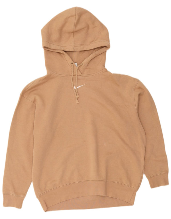 Nike Womens Oversized Hoodie Jumper UK 6 XS Beige Cotton