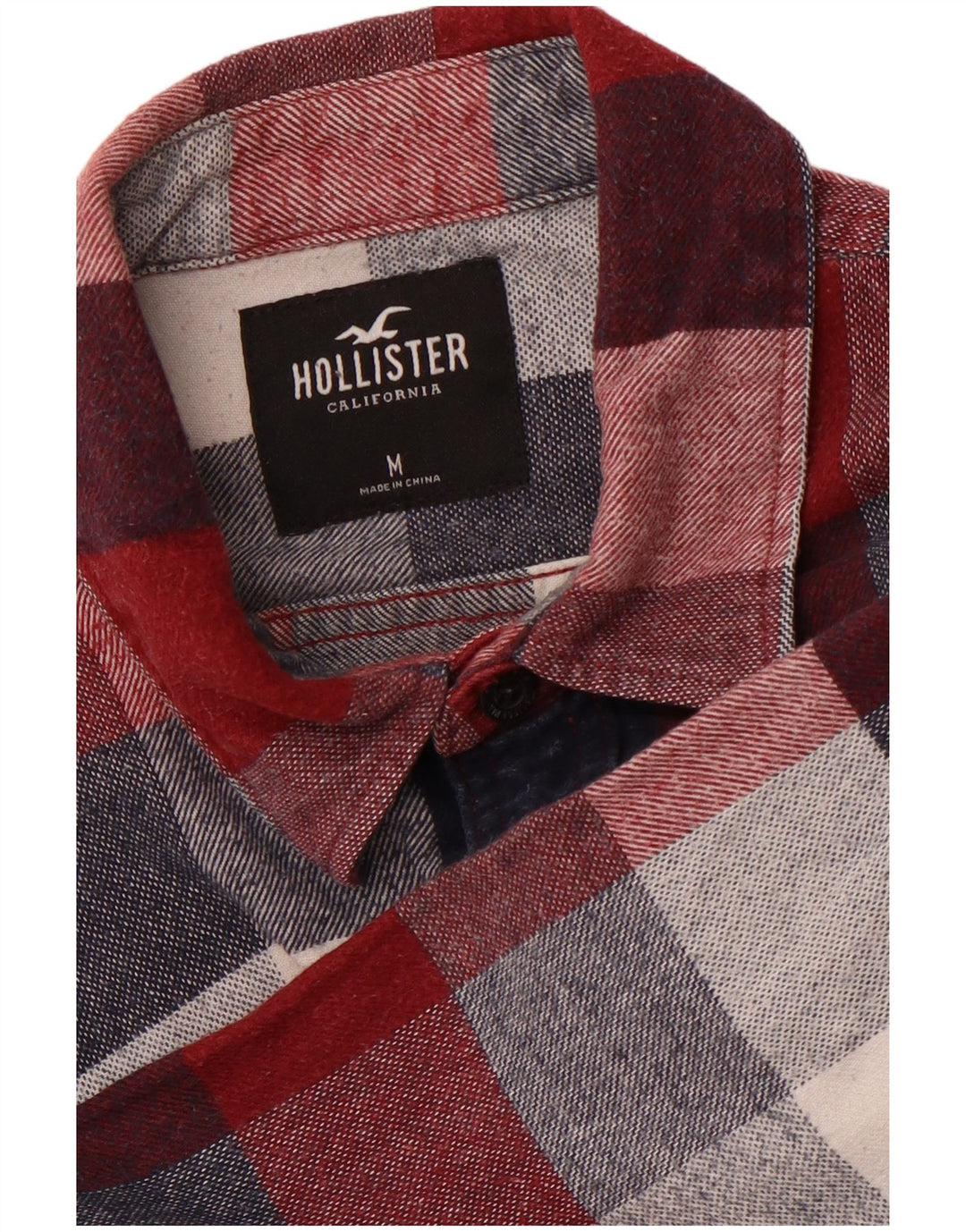 HOLLISTER Mens Flannel Shirt Medium Burgundy Check