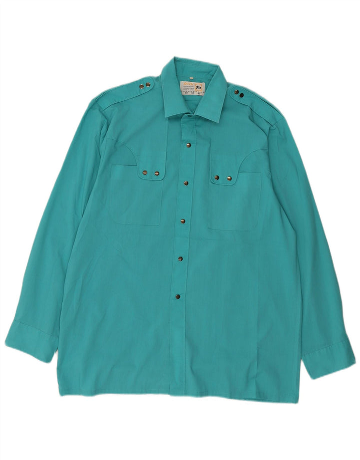 DADI Mens Military Shirt Size 40 Medium Turquoise Polyester