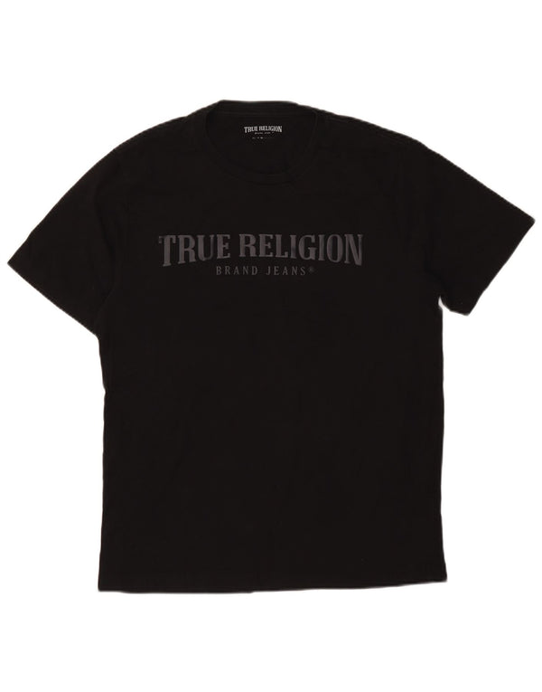 True Religion Mens Graphic T-Shirt Top Medium Black Cotton