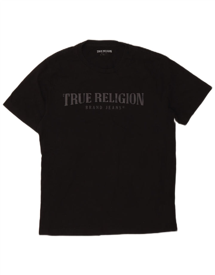 True Religion Mens Graphic T-Shirt Top Medium Black Cotton
