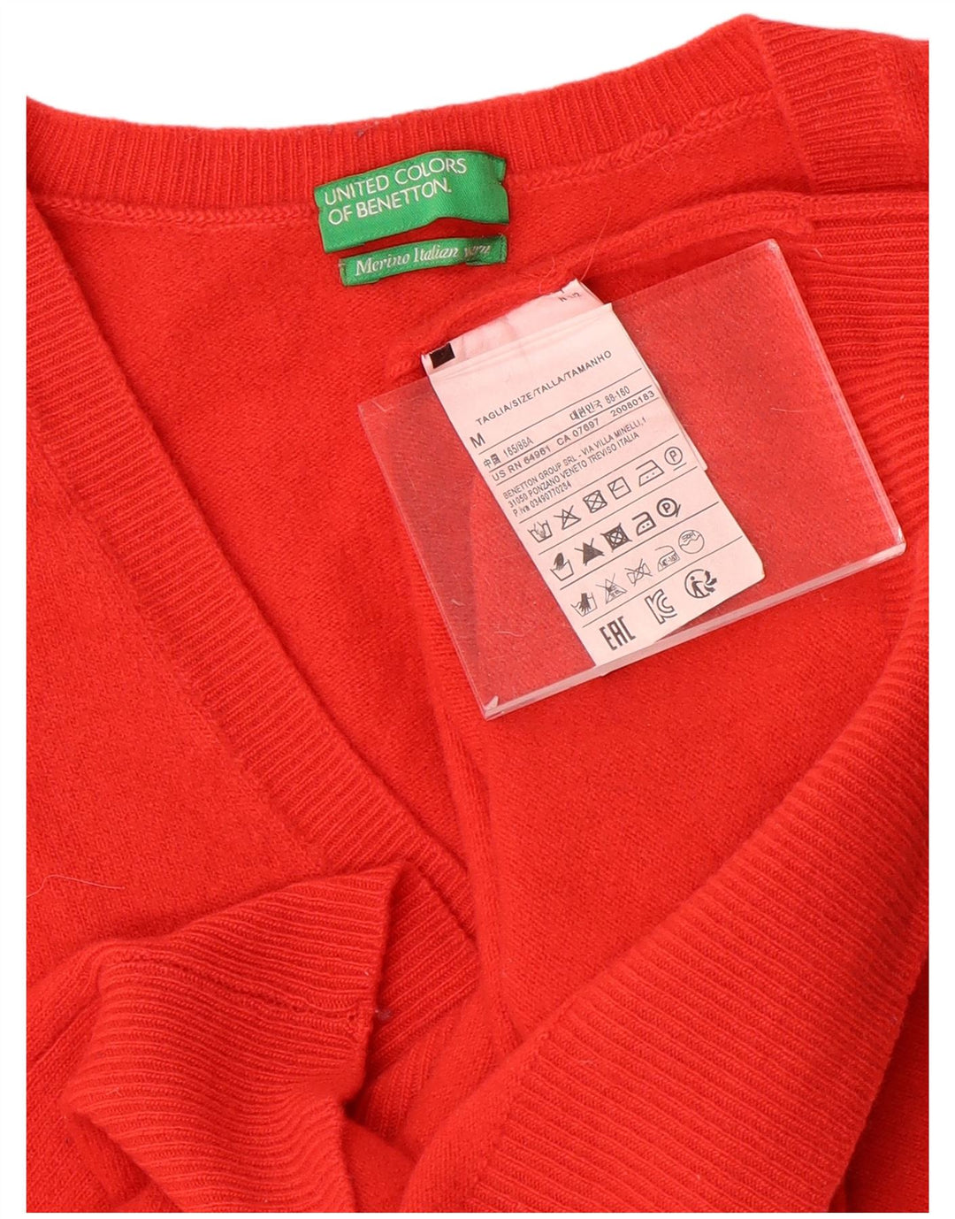 Benetton Womens V-Neck Jumper Sweater UK 12 Medium Red Wool
