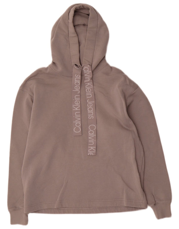 Calvin Klein Jeans Womens Graphic Oversized Hoodie Jumper UK 10 Small Grey