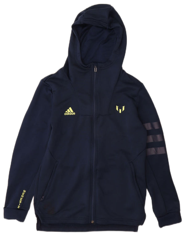 Adidas Boys MESSI Zip Hoodie Sweater 11-12 Years Navy Blue Polyester