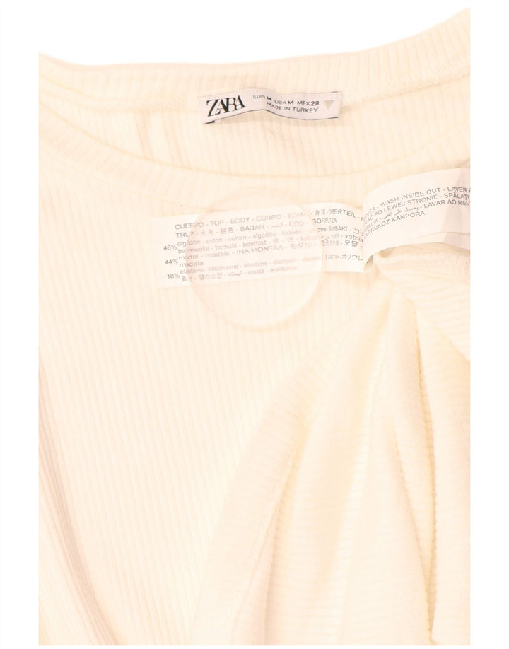 ZARA Womens Crop Long Sleeve Blouse Top UK 12 Medium White Pinstripe