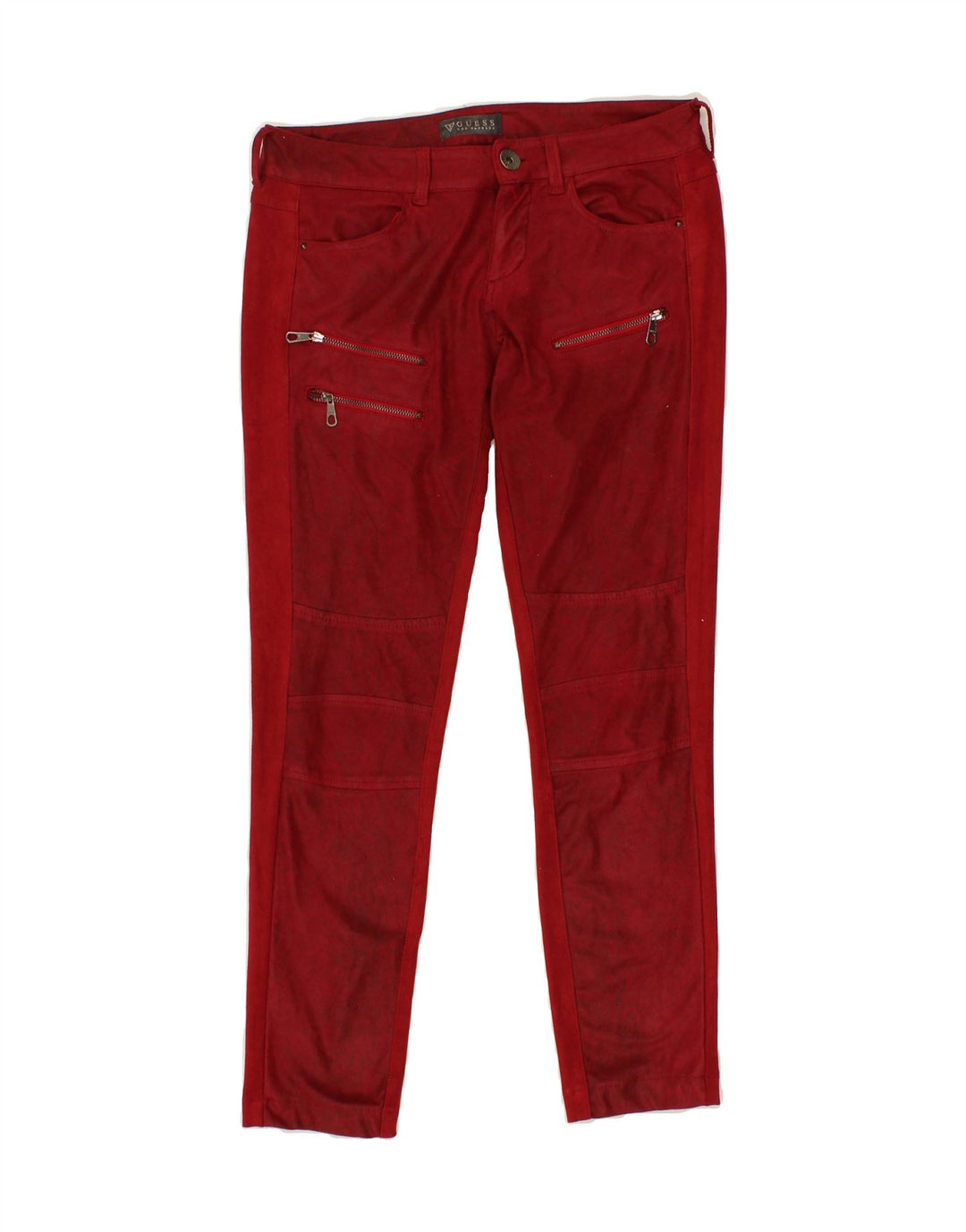 GUESS Womens Slim Casual Trousers W28 L26 Red Polyester Vintage Guess and Second-Hand Guess from Messina Hembry 