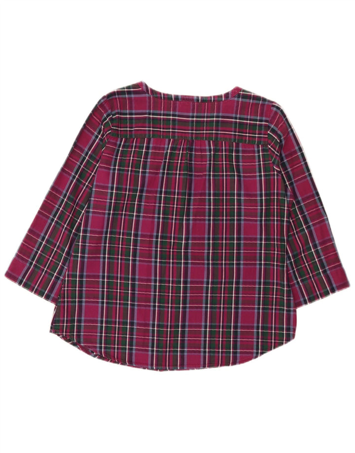 Fat Face Womens 3/4 Sleeve Pullover Shirt UK 14 Medium Maroon Check Cotton
