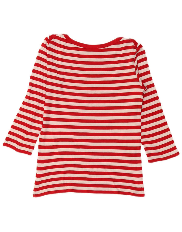 Benetton Womens Top 3/4 Sleeve UK 6 XS Red Striped Cotton