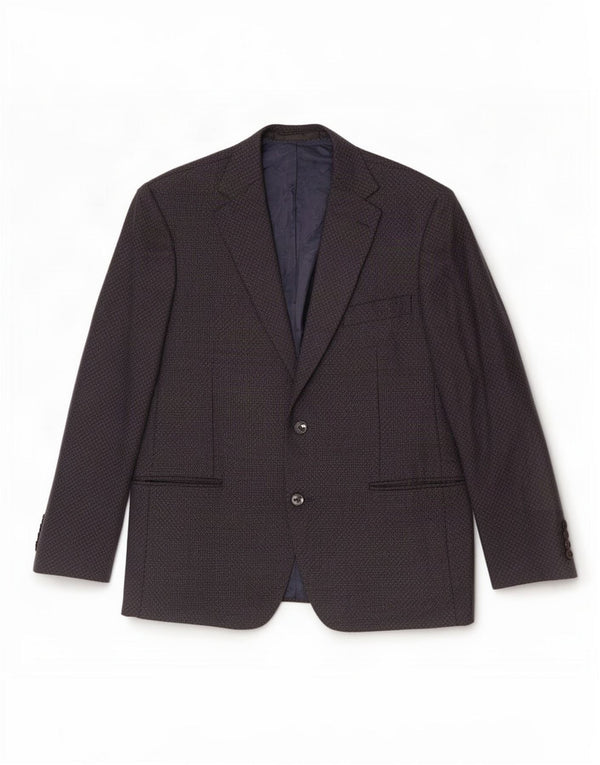 Marks & Spencer Mens 2 Button Blazer Jacket UK 42 Large Navy Blue Geometric