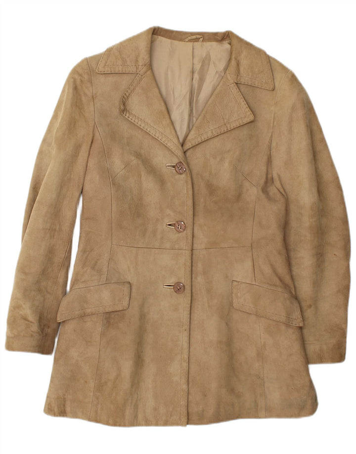 Vintage Womens Suede Jacket UK 10 Small Beige