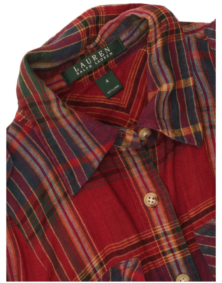 RALPH LAUREN Womens Military Shirt Dress US 4 Small Red Check Linen