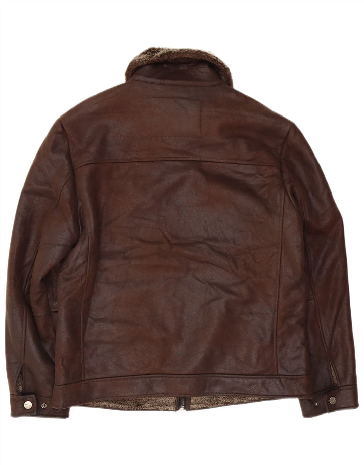 London Fog Mens Heritage Sherpa Jacket UK 38 Medium Brown Acrylic