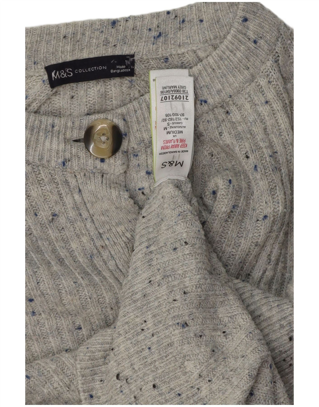 Marks & Spencer Womens Cardigan Sweater UK 14 Medium Grey Flecked Acrylic