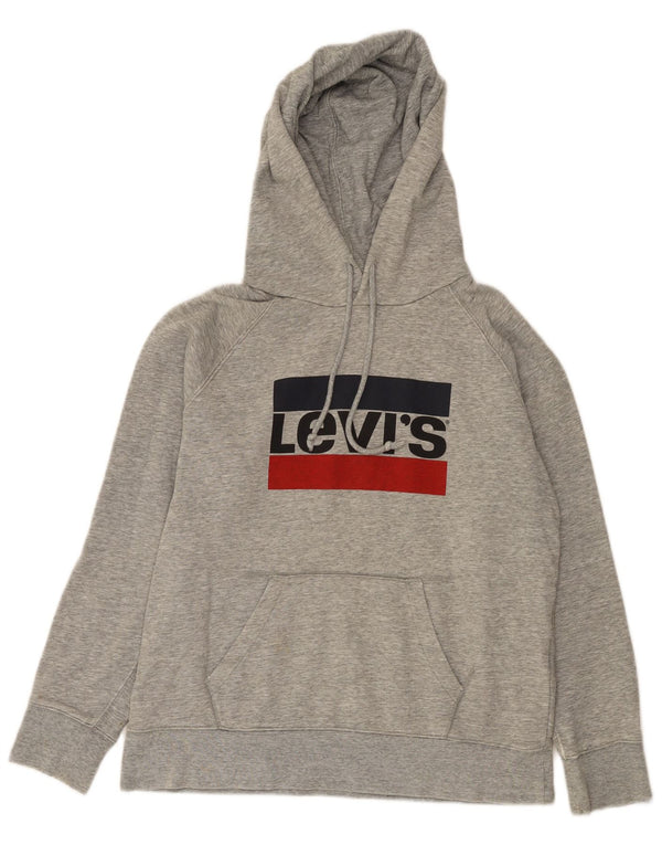 Levi's Mens Graphic Hoodie Jumper Small Grey Flecked Cotton