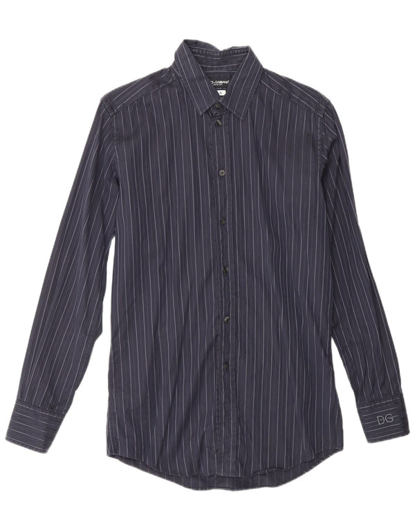 DOLCE & GABBANA Mens Shirt Size 15 38 Medium Navy Blue Pinstripe Cotton