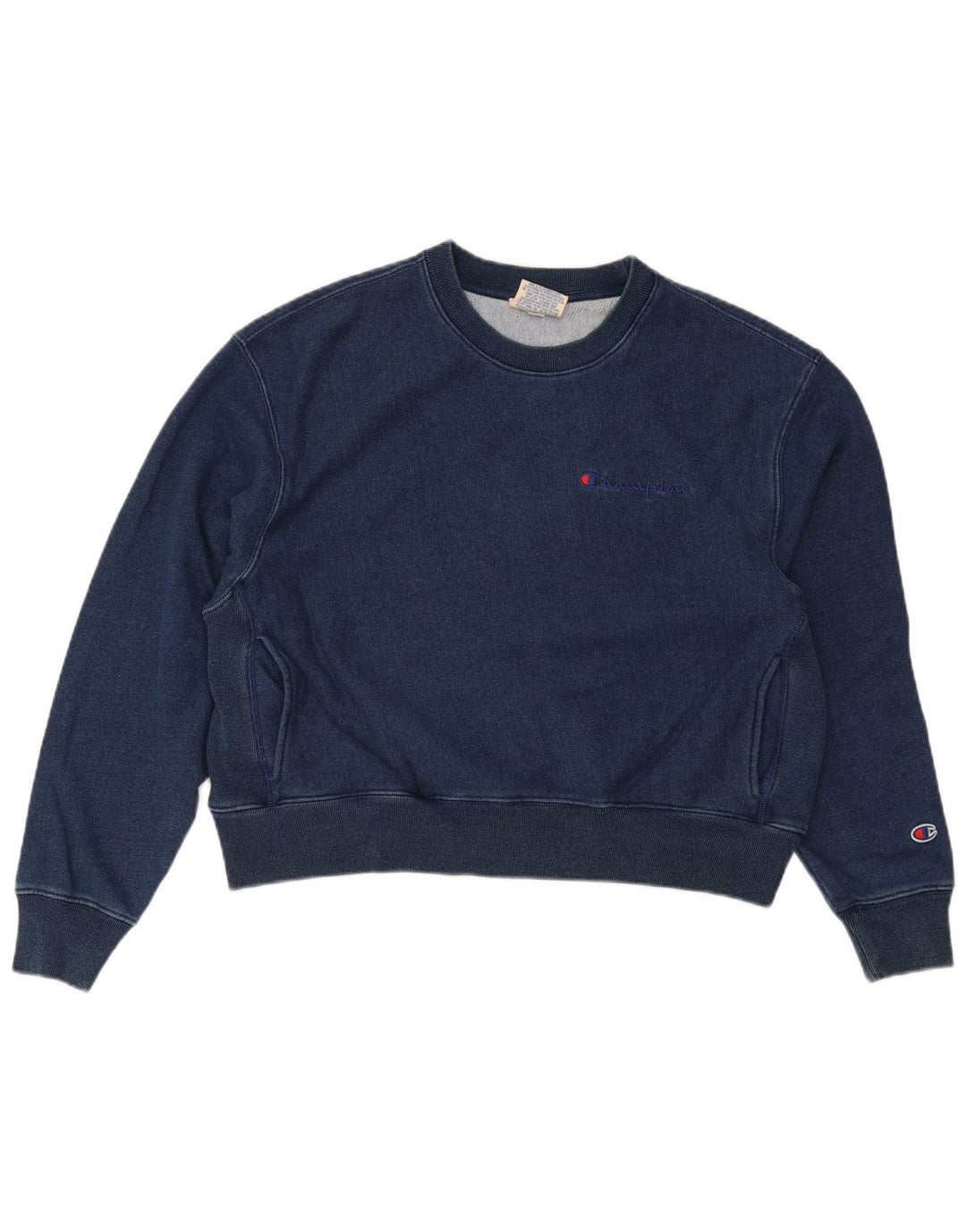 Champion Womens Crop Oversized Sweatshirt Jumper UK 14 Medium Navy Blue